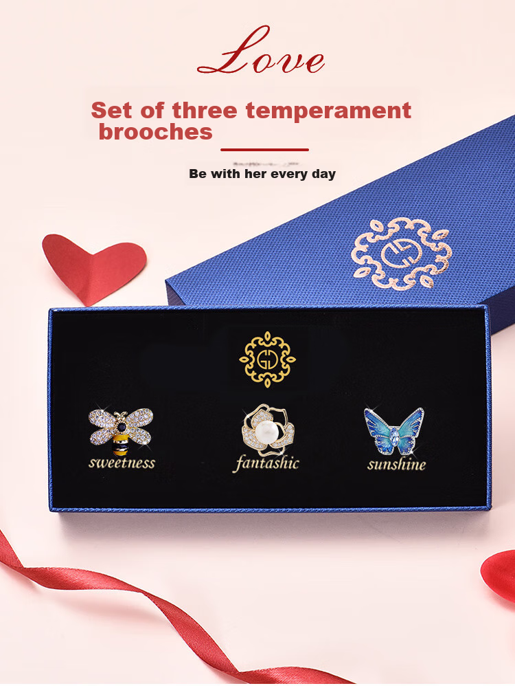 Dijing Camellia Brooch Gift Box, Birthday Present for Women, Bead Brooch Pin, Suit Lapel Badge, Anti-Exposure 1