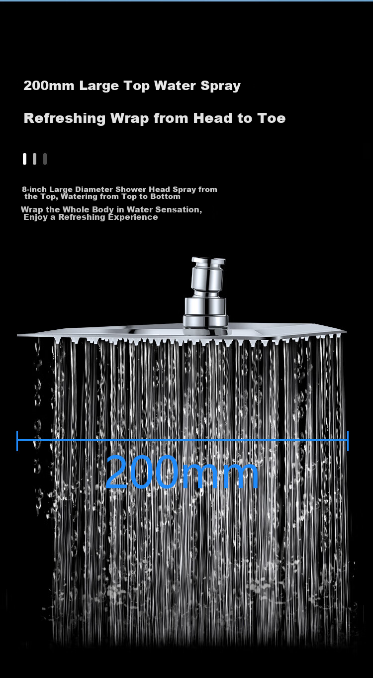 Larsd AL8073 Top Spray Shower Head, 304 Stainless Steel Shower Head, Heat-Resistant, Square Ultra-Thin Top Spray Head 3