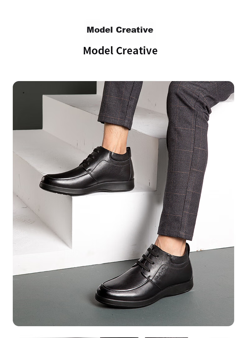 Aokang Casual Business Fleece-Lined Warm Cotton Shoes, Simple And Comfortable Cowhide Shoes for Men, Black, Size 39 9