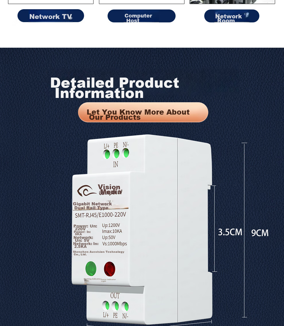 COMPCCTV Gigabit Rail Network Power Supply Two-In Surge Protector, Network Surge Protector Monitoring Power Supply Surge Protector Camera Lightning Arrester 9