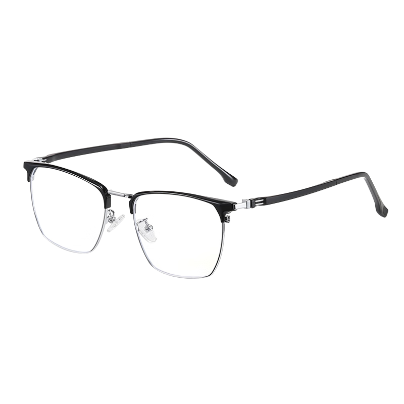 LESCA LUNETIER Imported Anti-Blue Light High-Definition Reading Glasses for Men, High-End Brand Ultra-Light Reading Eyeglasses, Black And Silver, 100 Degrees