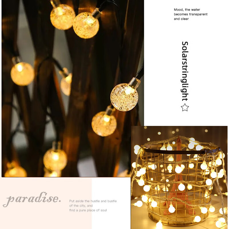 Yupin Fengmao Solar String Lights 22m Crystal Bubble Ball Waterproof LED Strip Christmas Decoration