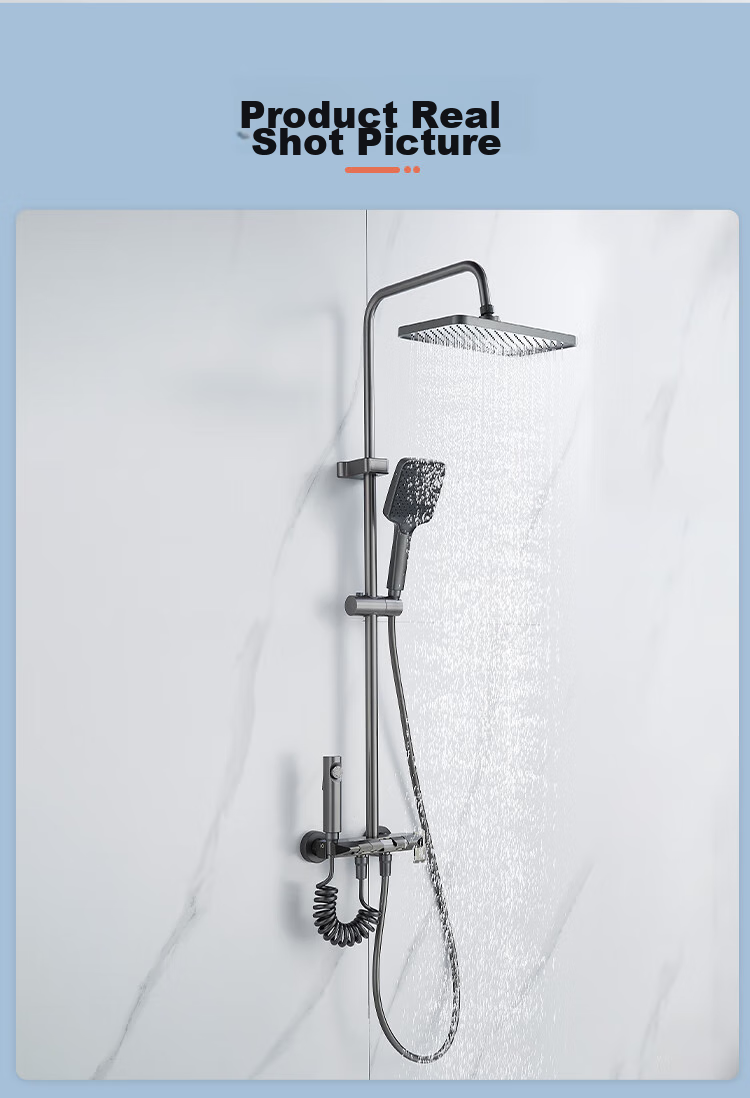 BSITN Shower Head Set, Bathroom Pressure-Increasing Shower Head Complete Set, Piano Key Bathroom Shower Head Gun, Gray B106 17