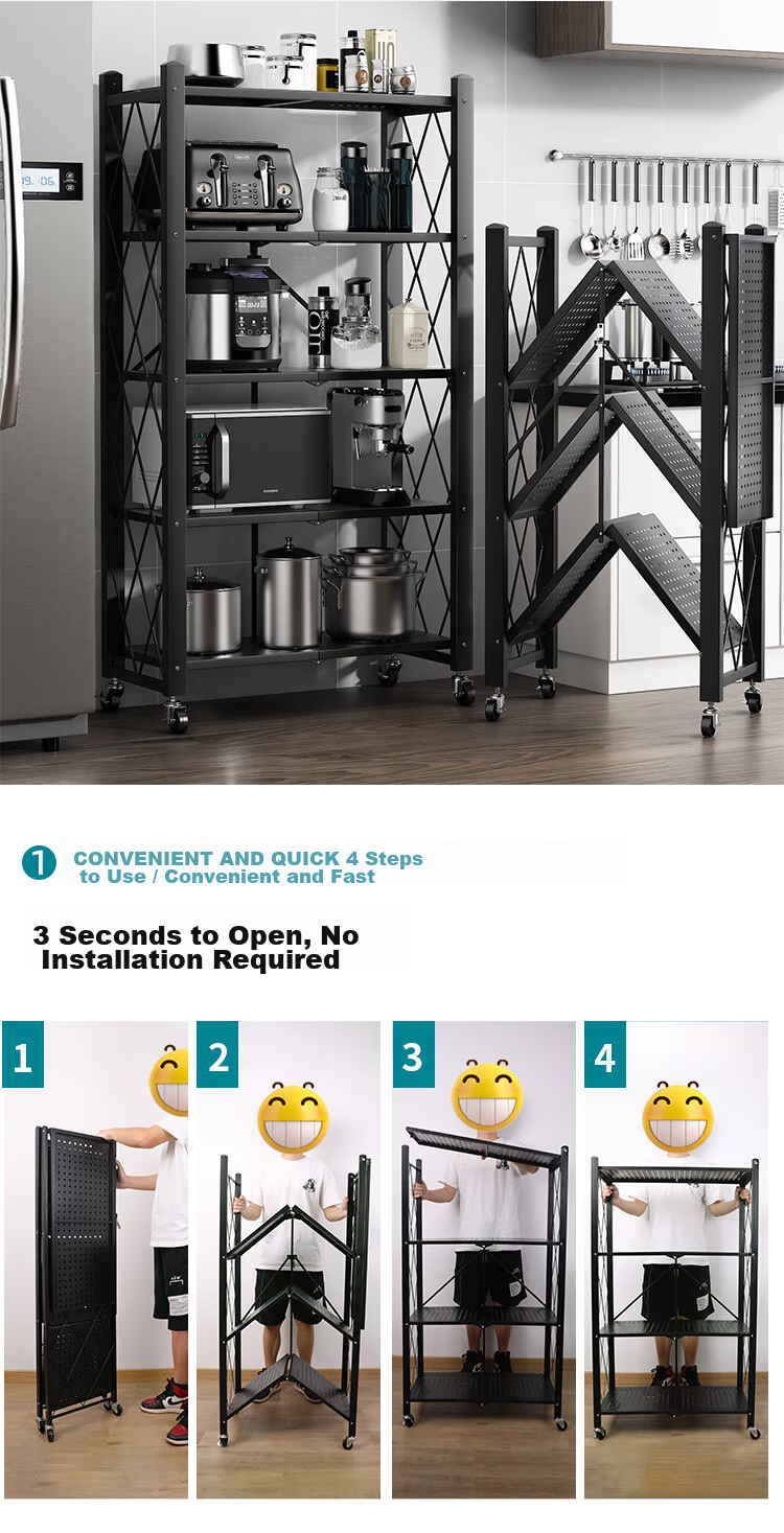 Anerya Kitchen Storage Rack, Floor-Standing Movable No-Installation Microwave Oven Organizer Shelf, Storage Rack, 5-Tier Thickened Versio 3
