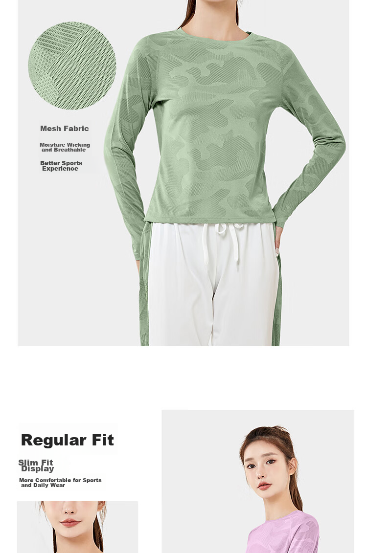 Fandimu Women's Sports Set, Breathable Yoga Fitness Wear, Track And Field Training Casual Running Long-Sleeve Badminton Outfit, Green, Size S 5