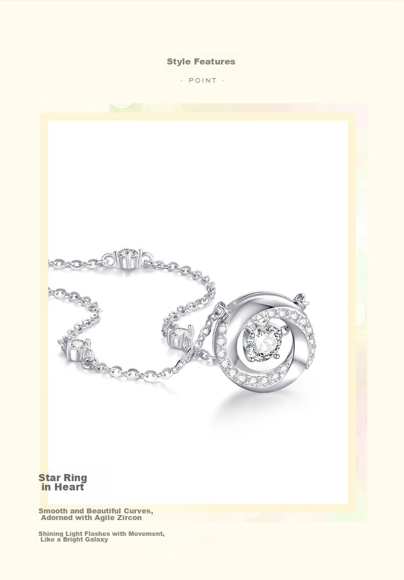 CHOW TAI SENG [Birthday Gift] Mobius Ring Silver Necklace, Dancing Heart Light Luxury Collarbone Chain for Girlfriend 4