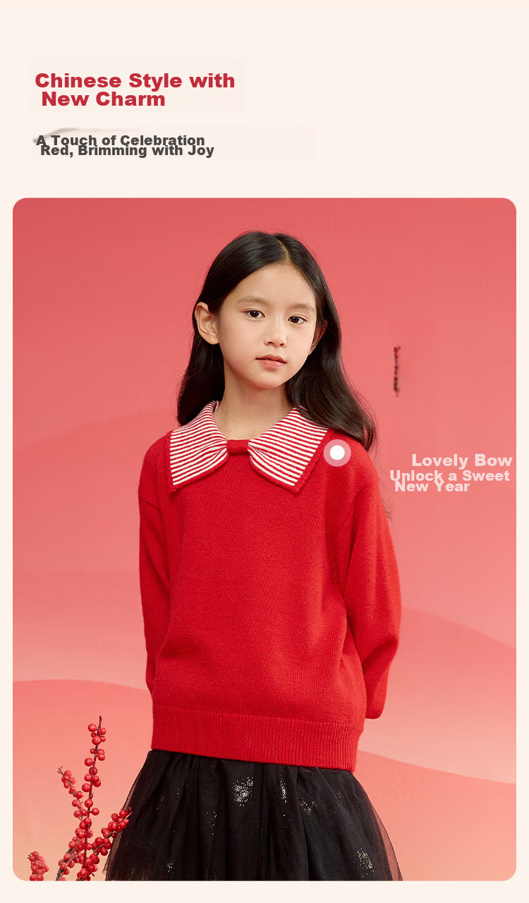 BALABALA Girls' Sweater, Children's Knitwear, Spring And Winter Striped Sweater, Bow-Tie Inner Layer Top 3