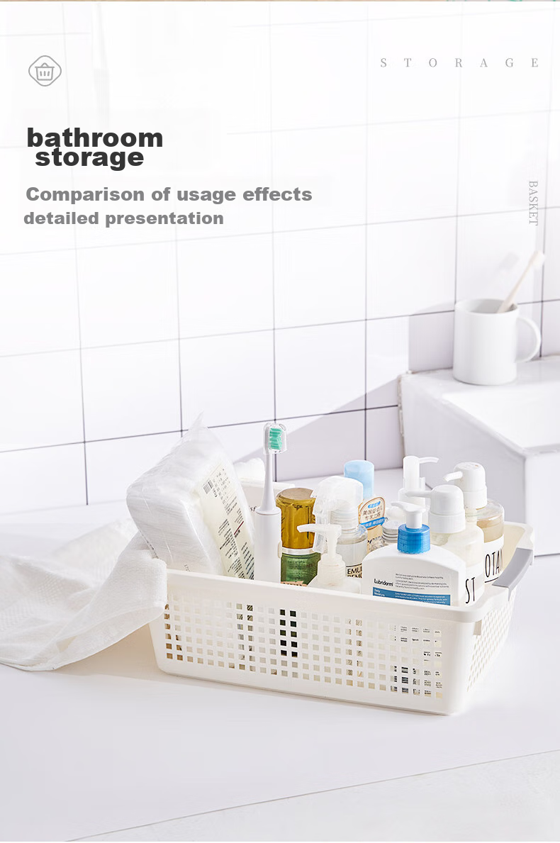 JEKO&JEKO Japanese Plastic Storage Basket, Bathroom Organizer, Toy And Office File Storage Basket, Medium Size, White, Pack of 4 13