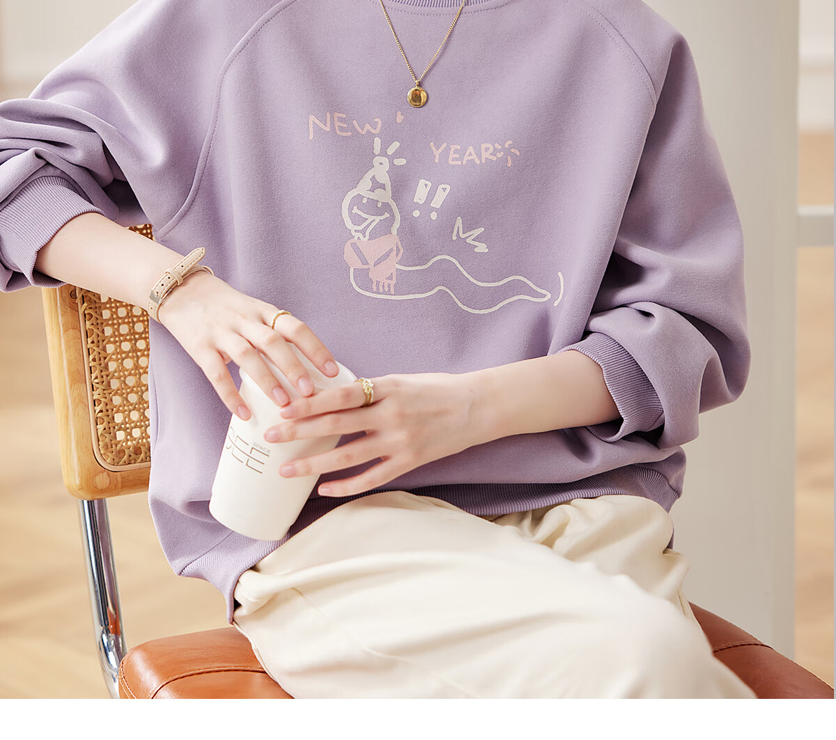 PinCai Relaxed Fit Sweatshirt for Women, Solid Color Round Neck Simple Loose Sweatshirt, Fashionable Casual Versatile Top P143W1031 44