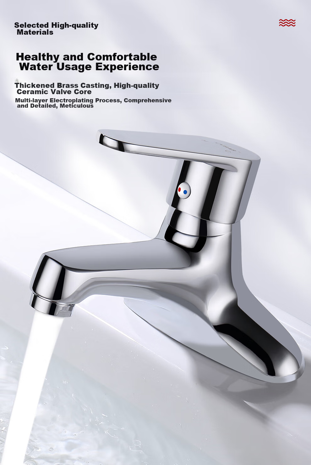CVBAB Double-Hole Basin Faucet, All-Copper Body Hot And Cold Dual-Control Faucet, Bathroom Sink Faucet CV3011 3
