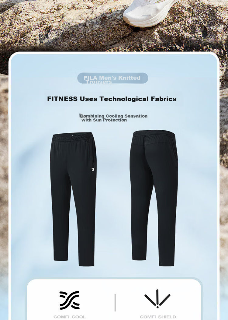 FILA Official Men's Knitted Pants, Summer Basic Simple Straight-Leg Sports Fitness Trousers 3
