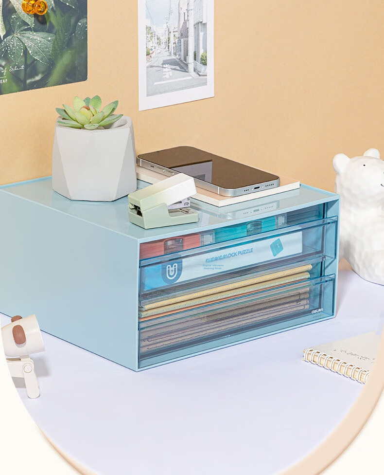 Deli Single Compartment Desktop Storage Box, Drawer-Style Office Desk Organizer for Stationery And Document Classification, Multi-Layer Storage Container, Dust-Proof Organizer Box, White PK104 5