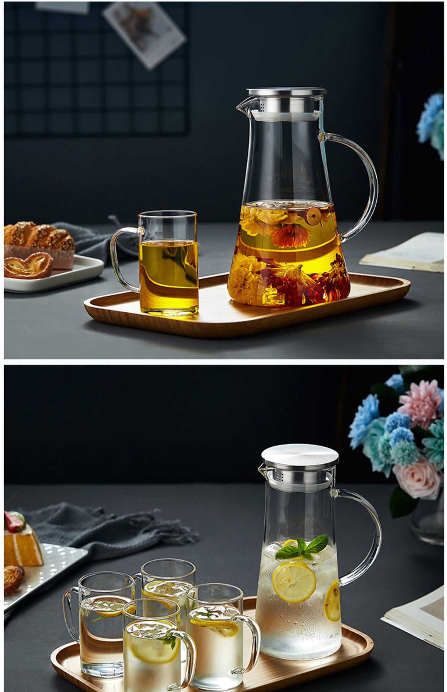Weimingnuo Glass Water Pitcher Large Capacity 1.8L Refrigerator Cold Water Jug Tea and Juice Pot with Handle 9