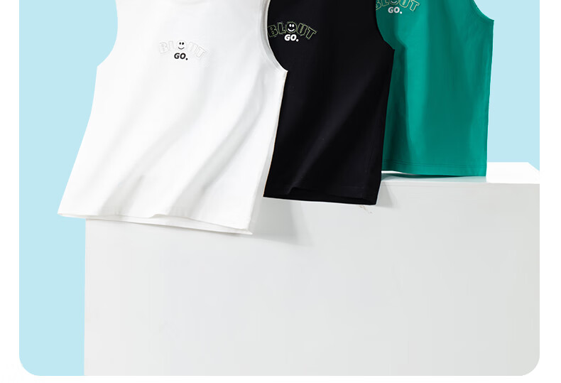NUBIWU Children's Vest, Summer Pure Cotton Sleeveless Top, Boys' Smiley Face Embroidered Chest Logo, Thin Style, Inner Wear Or Outer Wear, Fashionable T-Shirt 7