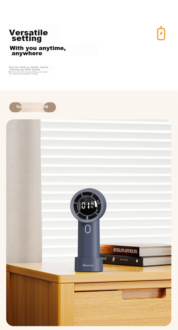 Newmine Handheld Fan [100-Speed High-Speed Ice Cooling] Semiconductor Cooling Foldable USB Rechargeable Neck Hanging Portable Small Desktop Fan for Office and Dormitory Use 10