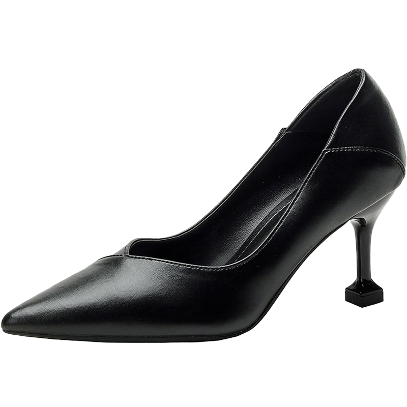 CARTELO Pointed High Heels for Women, Black Commuter Leather Shoes, KCC-357 Black (7cm), Size 33