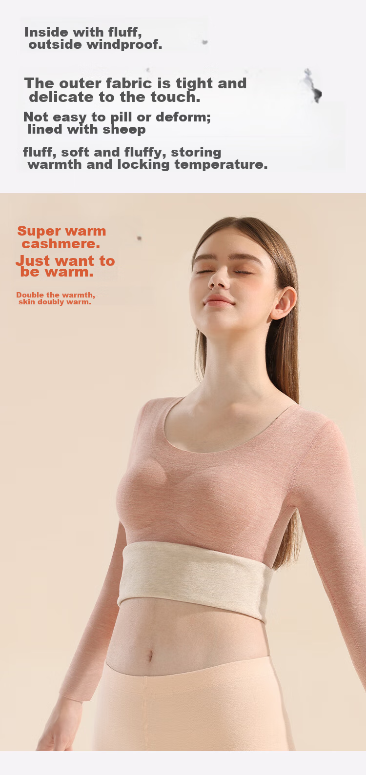 MiiOW New Thermal Underwear for Women with Chest Pads, Warm Base Layer, Contains Cashmere And Silk, Long Sleeve, Pink, XL 12