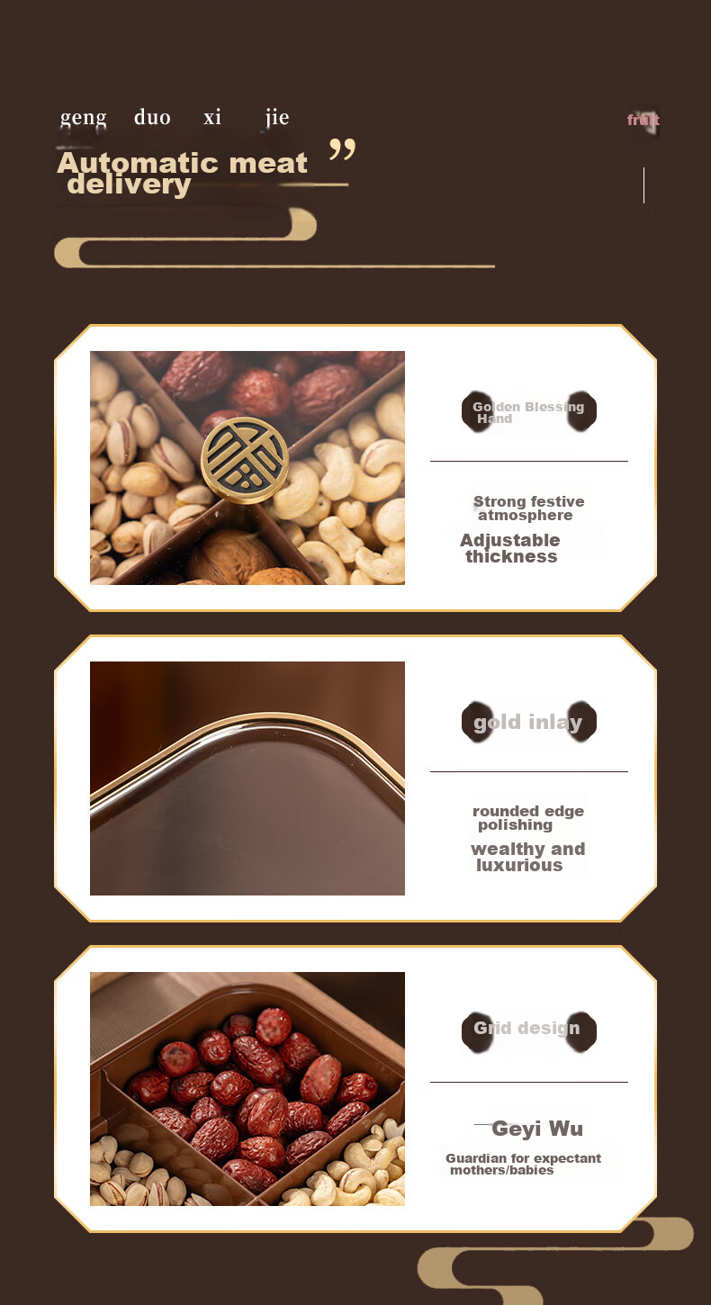 CAIZHI Dried Fruit Plate, Fruit Bowl, Living Room High-End Wood-Like Nut Snack Box, Candy Storage Container, 4-Compartment Fruit Plate CZ6867 15