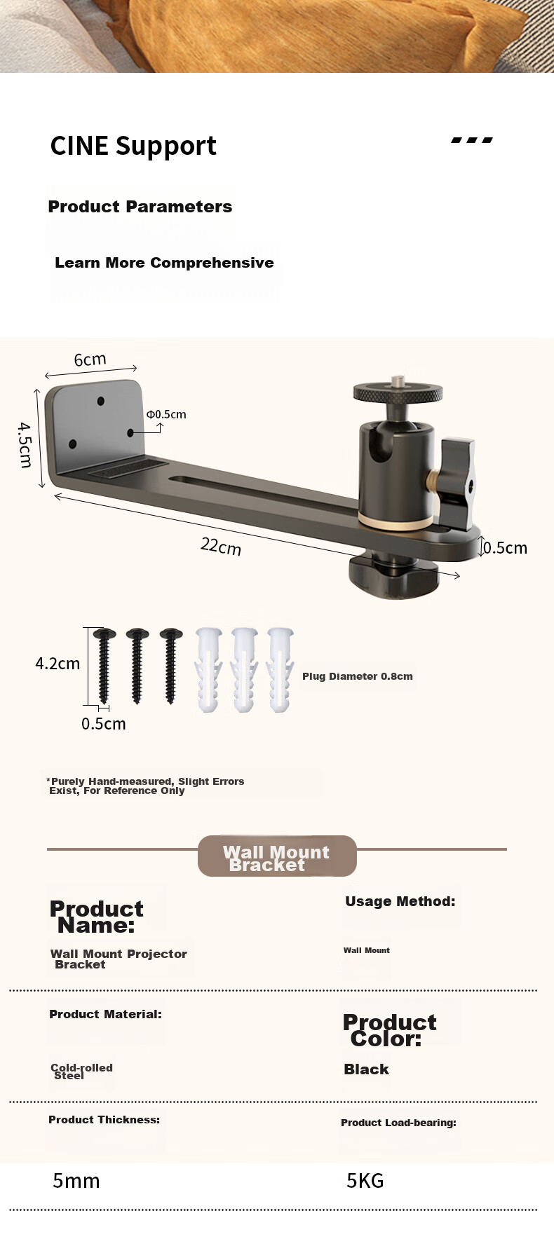 CINE Projector Wall Mount Bracket, Home Bedside Wall-Mounted Bracket, Suitable for XGIMI, JmGO, Dangbei, Fengmi, Xiaomi, Xiaoming Projectors, Cloud Platform Bracket, Hanging Bracket PB26 9