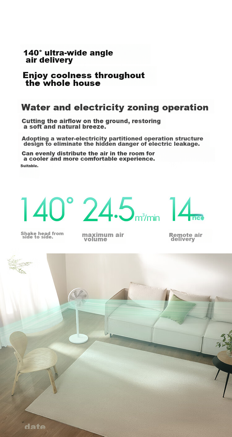 Mijia Xiaomi Electric Fan Floor Fan for Home Use, DC Inverter Natural Wind Wide-Angle Quiet Energy-Saving Fan 1X Upgraded Version, Power Bank Charging 6