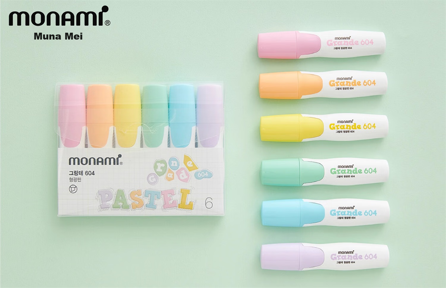 Monami Imported New 604 Quick-Drying Highlighter Marker, Colorful Doodle Pen, Soft Colors, 6-Color Set, 06025Z06 1