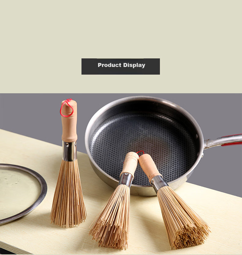 MENGTING Bamboo Pot Scrubber with Wooden Handle, Kitchen Brush for Large Pots, Non-Stick Cooking Scraper for Hotels And Restaurants, Kitchen Cleaning Tool for Stove Brush 6