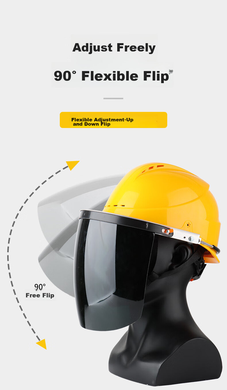 Geermu Safety Helmet with Face Shield for Construction Sites, GM793 Yellow, Worker Construction ABS Hard Hat, Breathable, Factory Direct Customizatio 10