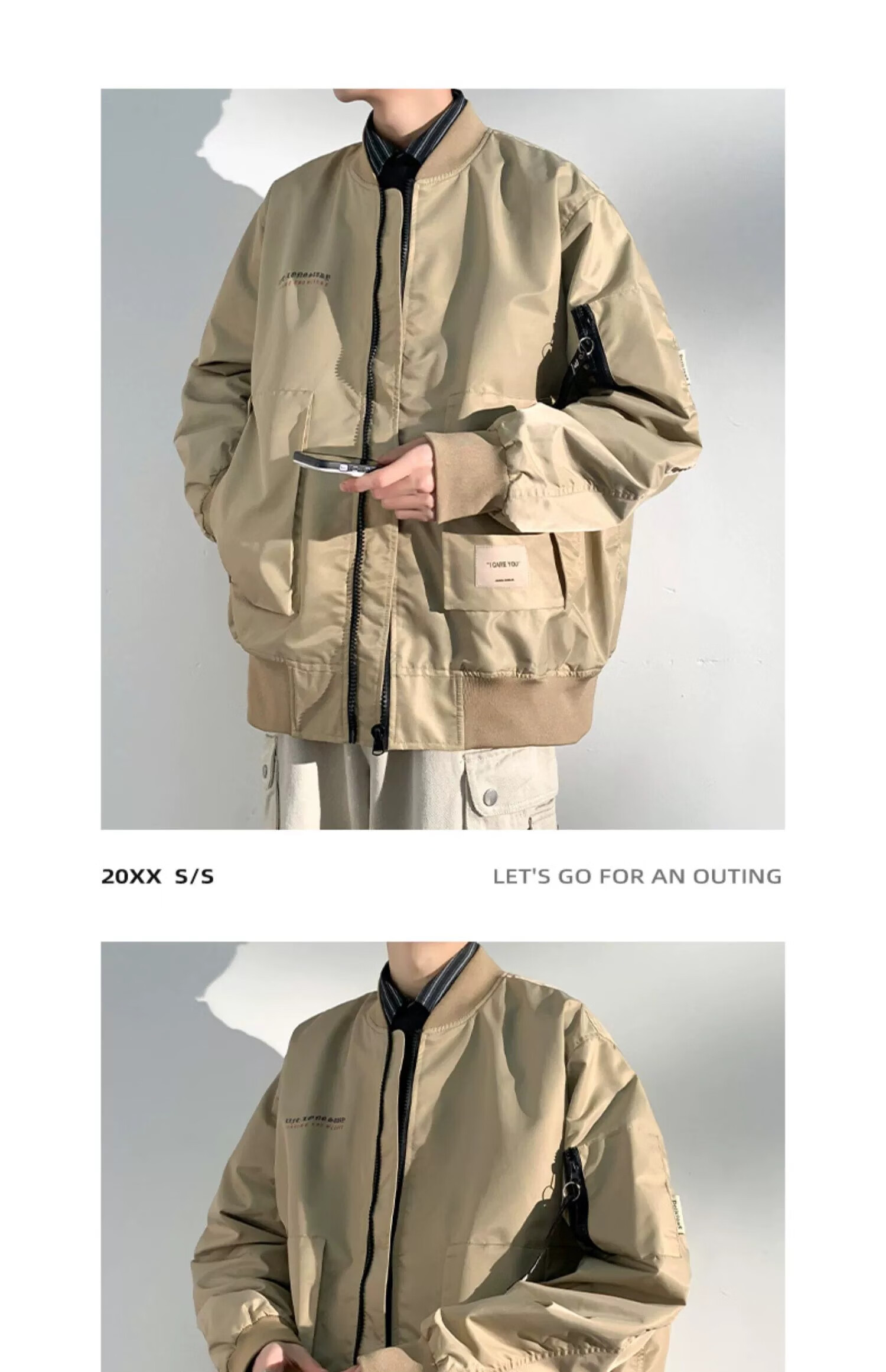 Dingfengbaoluo Outdoor Hiking Windbreaker Jacket for Men, Spring Loose Fit Windproof Casual Coat MYY740 Black Size M 21