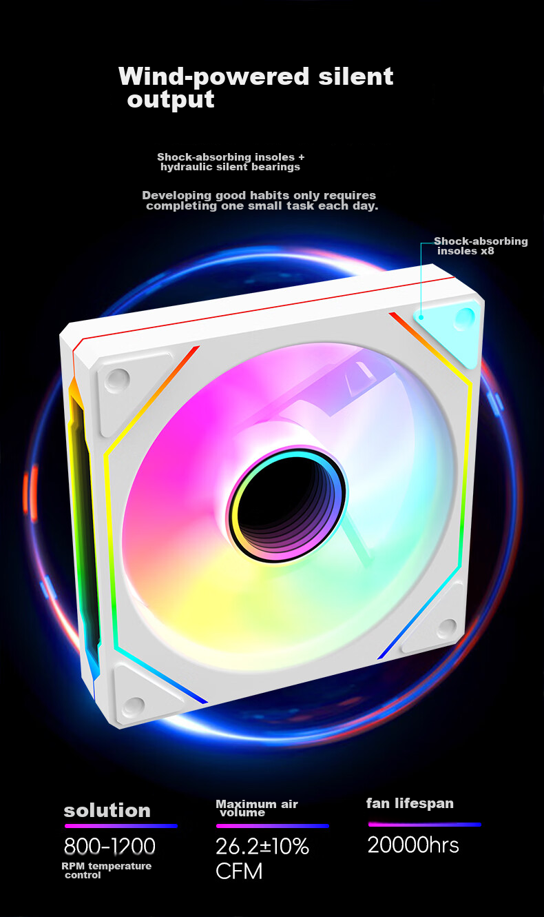 AOC T121RB/93 Anti-Leaf, Black 12CM, Desktop Case Cooling Fan, ARGB Synchronized Light/5V 3-Pin Daisy Chain/PWM Temperature Control/Dual-Sided Layered Mirror/Liquid Hydraulic Silent 4