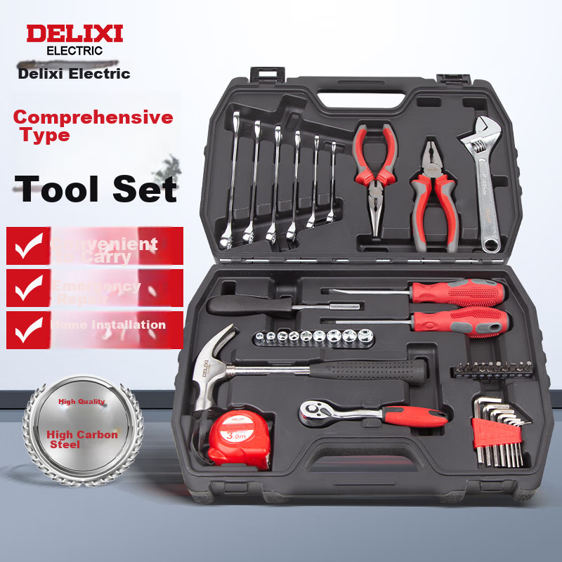 DELIXI ELECTRIC Household Multi-Functional Hardware Tool Set for Electricians And Carpenters, Repair Tools Kit for Telecommunications Maintenance, 13-Piece Set