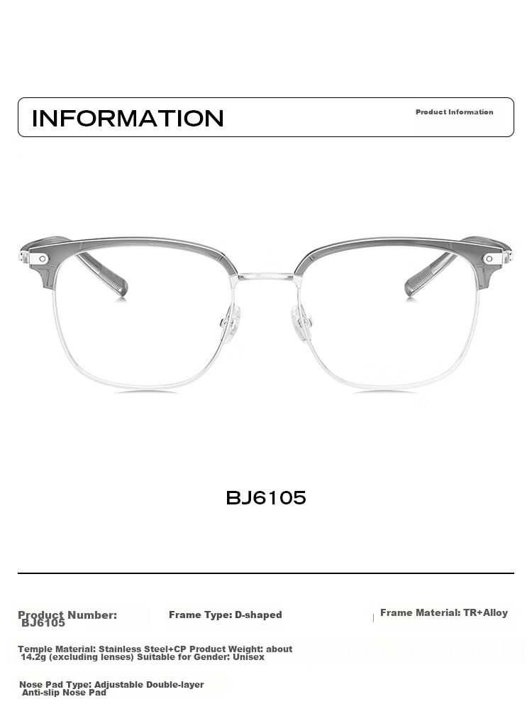 BOLON Eyeglasses, Lightweight Business Versatile Browline Frame, D-Shaped Optical Frame, Can Be Fitted with Prescription Lenses, Myopia Glasses Frame BJ610516 5