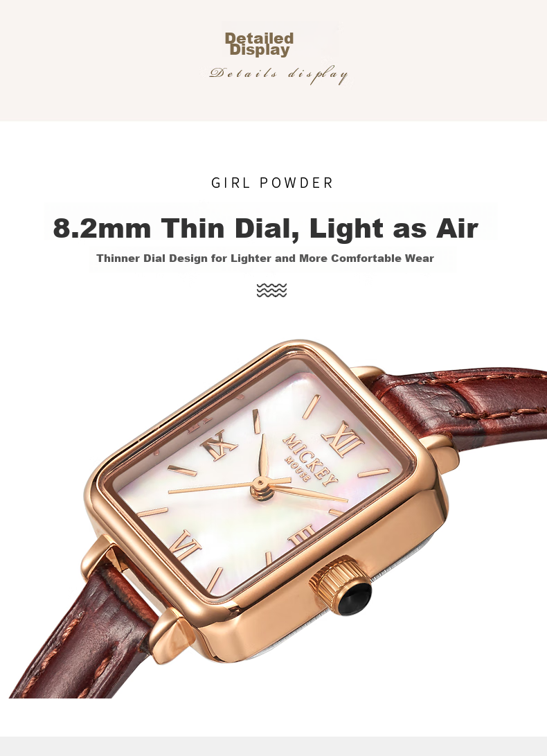Disney Women's Luxury Niche Elegant Small Pin Square Green Watch Birthday Valentine's Gift 12