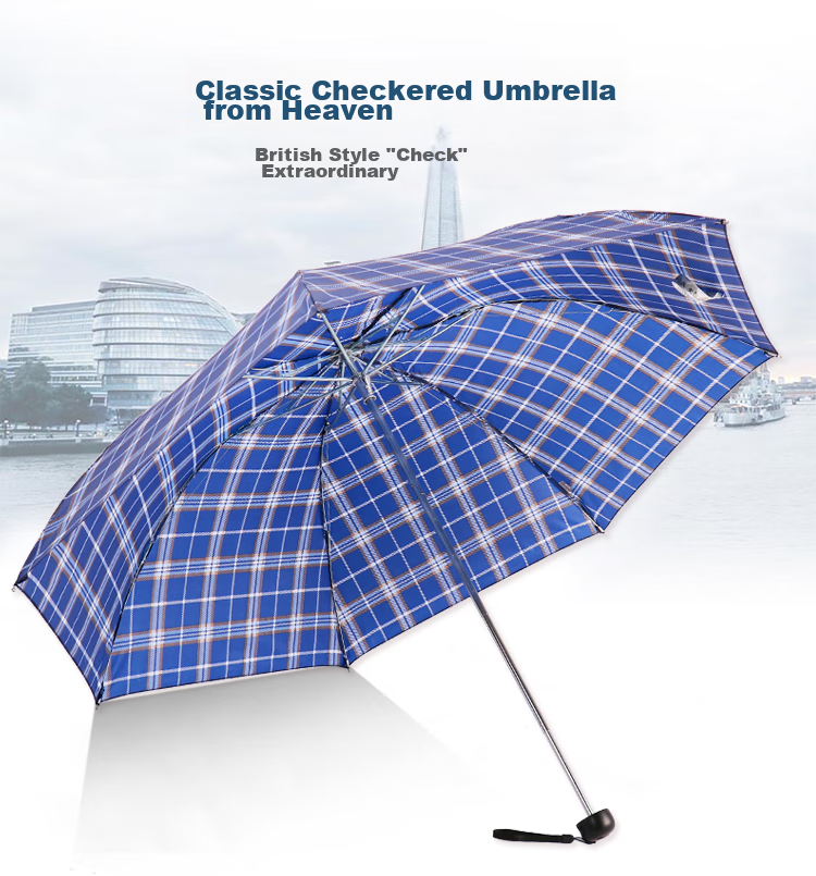 Tiantangshan Windproof And Rainproof Umbrella, Three-Fold Portable Folding Water-Resistant Sun And Rain Dual-Use Umbrella, Business Umbrella for Men And Women, Plaid Blue Navy 2