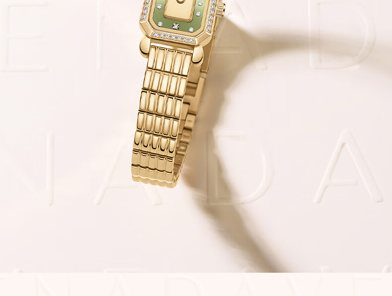 Davena Small Gold Brick Watch for Women, Small Dial Luxury Niche Birthday Gift for Girlfriend, Gold with Green Face 4