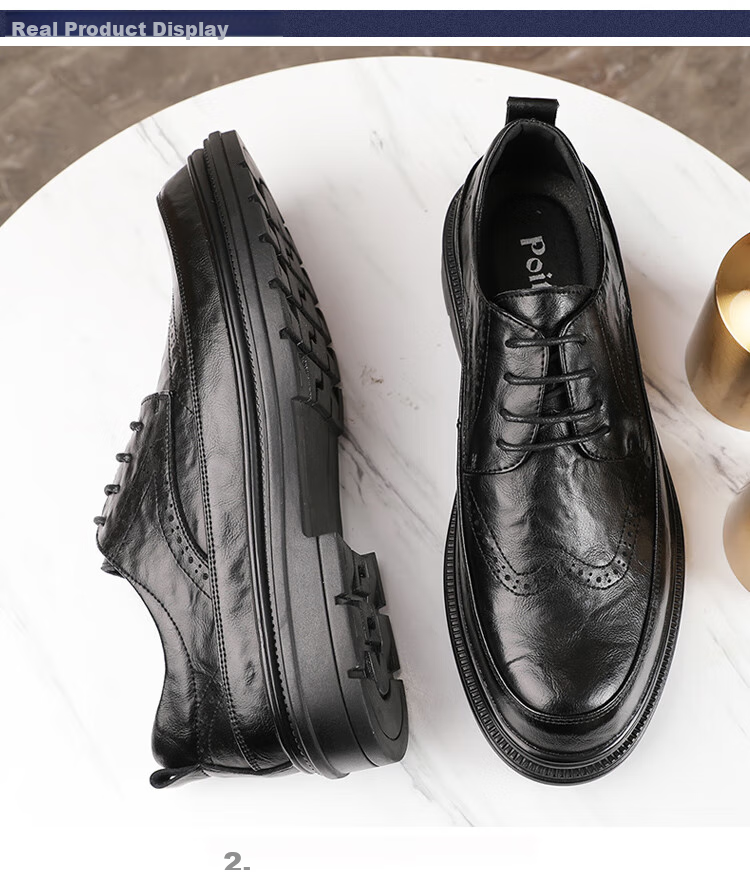 Poitulas Men's Low-Top Lace-Up Shoes with Hand-Grab Texture, Business Casual Shoes, British Brogue Wedding Shoes, 2996 Black, Size 39 9