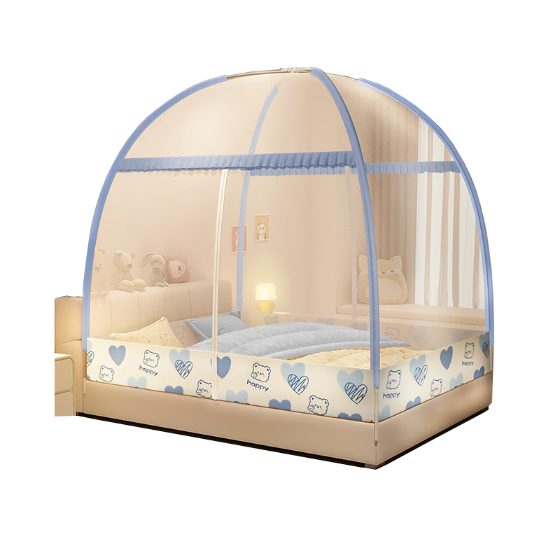 XI HAN Class A Household Mongolian Yurt Mosquito Net with Double Doors, 1.5×2 Meter Bed [Full Bottom, No Installation Required Steel Wire Frame]