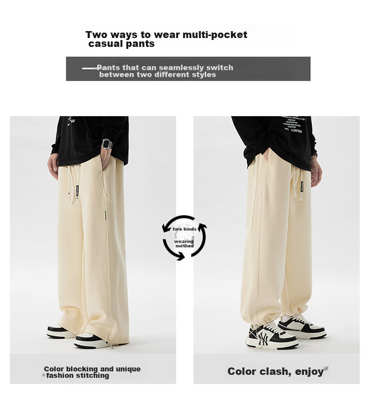 Dingfengbaoluo American-Style Trendy Casual Pants for Men, Spring And Summer Comfortable Straight-Leg Wide-Leg Trousers, Loose-Fit Sweatpants DFK17 Dark Gray M 3