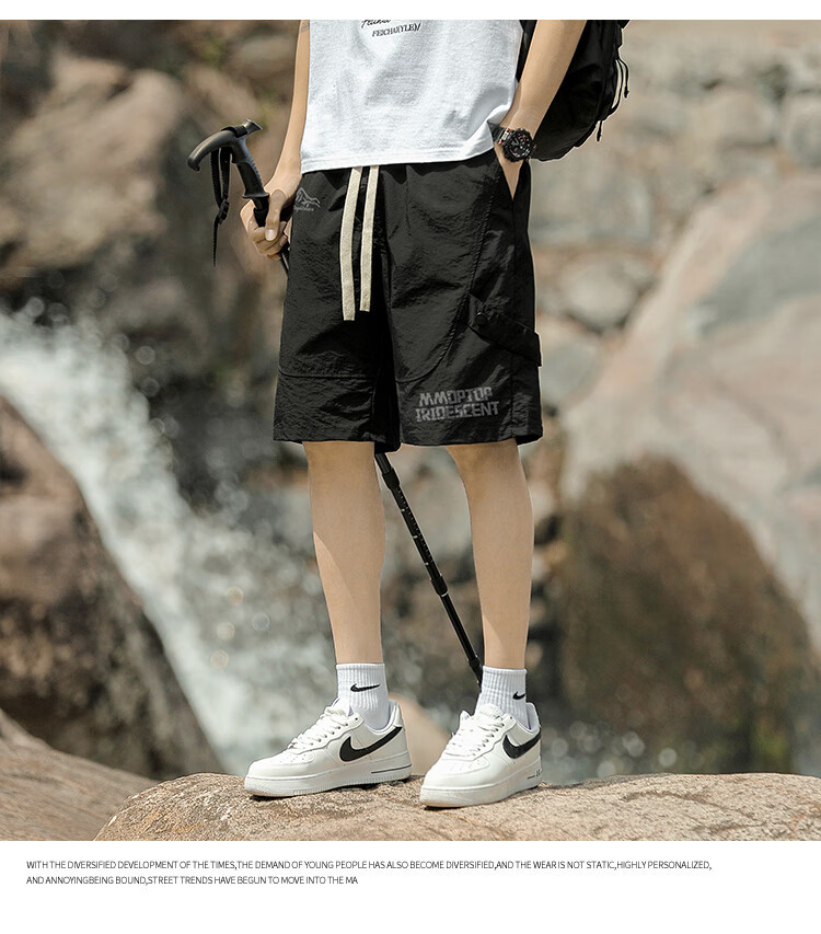 MMOPTOP Mountain Series Outdoor Sports Shorts for Men, Summer Comfortable Loose High Street Cargo Five-Point Pants CH01 Black 2XL 4
