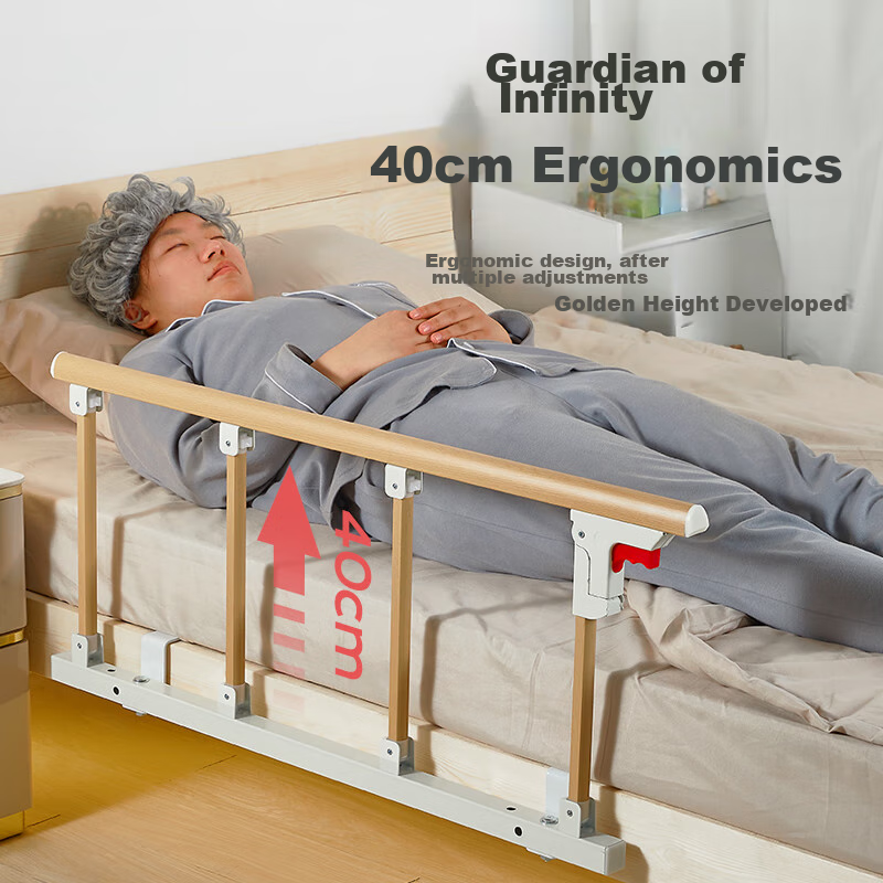 Meiruide Bedside Guardrail for Elderly, Fall Prevention Safety Handrail, No Drilling Required, Foldable 4-Level Barrier