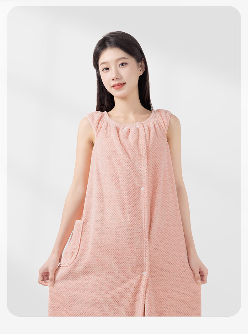 Grace Women's Home Bathrobe Thick Wearable Absorbent Bath Towel Breathable Bath Skirt Pink 11