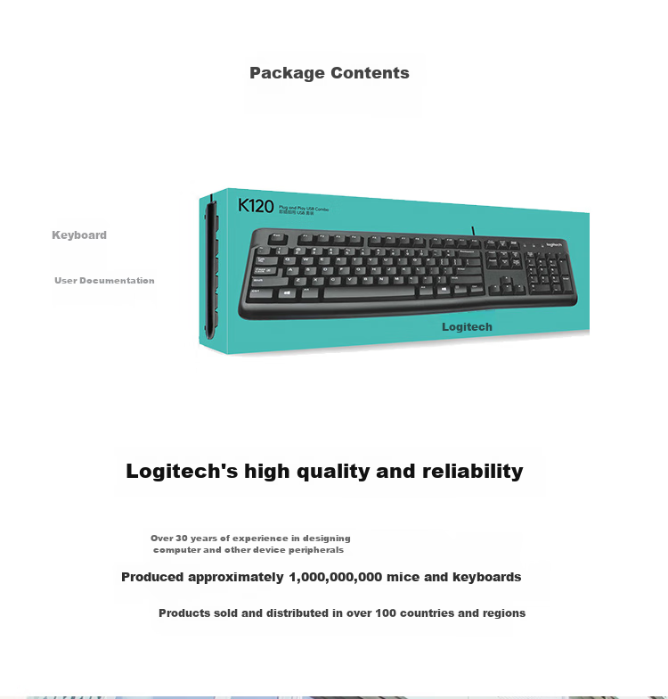 Logitech K120 Keyboard, Wired Keyboard, Office Keyboard, Full-Size, Black USB Port, 104 Keys 10