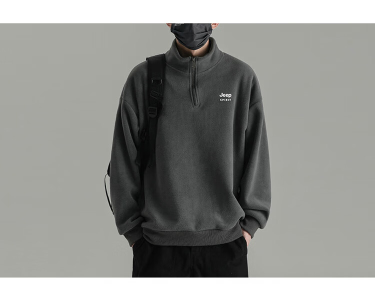 JEEP SPIRIT Men's Autumn Winter Sweatshirt Long Sleeve T-Shirt Loose Casual Fleece Trendy Base Shirt 10