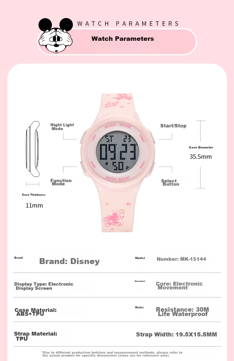 Disney Mickey Collaboration 2026 New Sports Digital Watch Youth High School Student Exam Waterproof Kids Watch 12