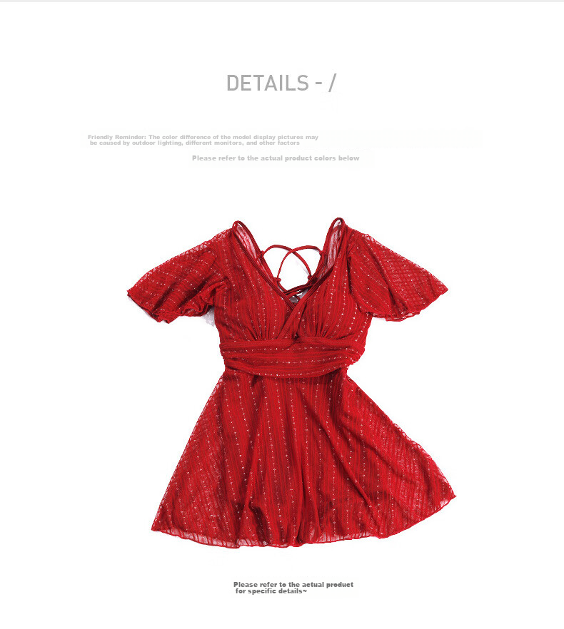 LangSha Women's Lace Hollow Out Tie One-Piece Skirted Swimsuit Beach Vacation Hot Spring Casual Swimwear 6