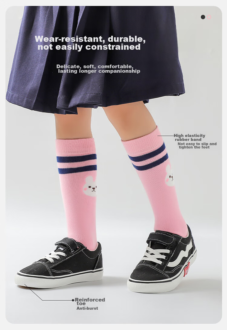 Bingxuemumian Children's Socks, Girls' Knee-High Socks, Spring Autumn Winter School Style Cotton Socks, Seamless Mid to Big Kids Versatile Calf Soccer Socks 4