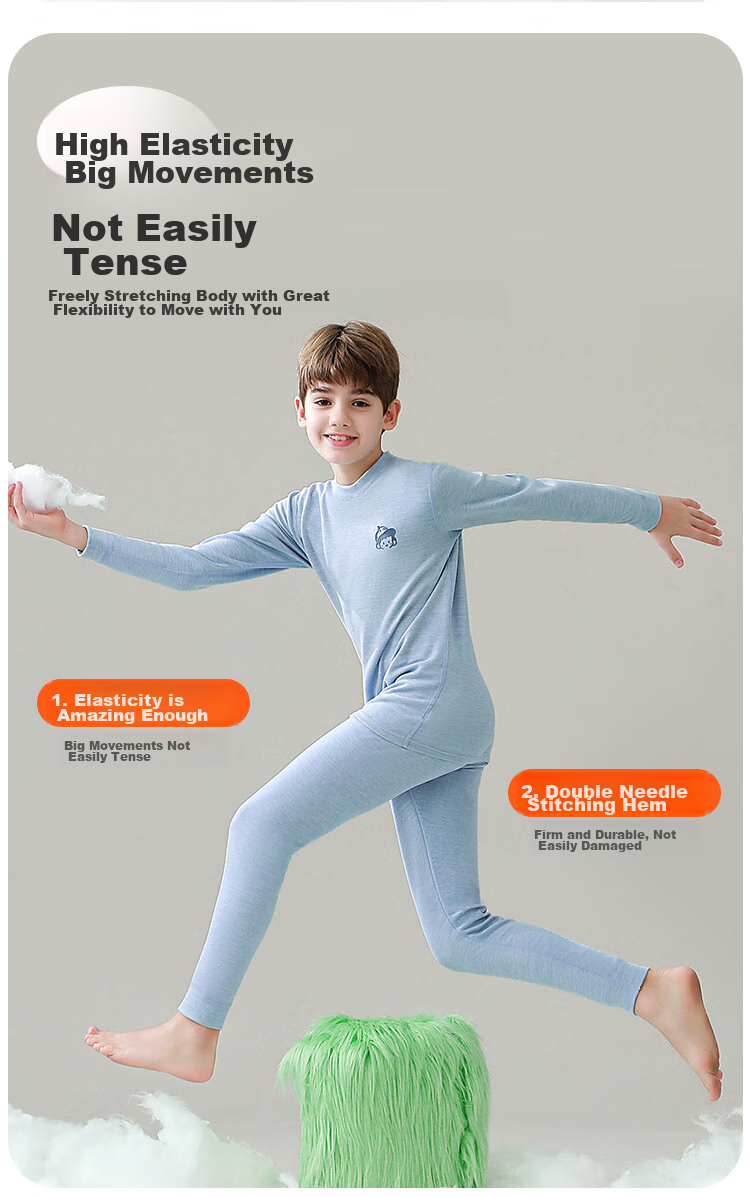 MiiOW Children's Thermal Underwear Set for Boys with Wool And Silk, Autumn Top And Pants, for Older Children's Pajamas, Blue, Size 170 11