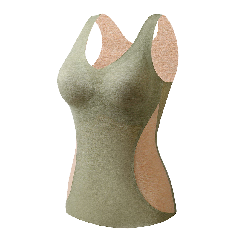 MiiOW Women's Thermal Vest with Wool and Silk, Chest Pad Included, Bra-Free Shaping Vest, Green, Size L