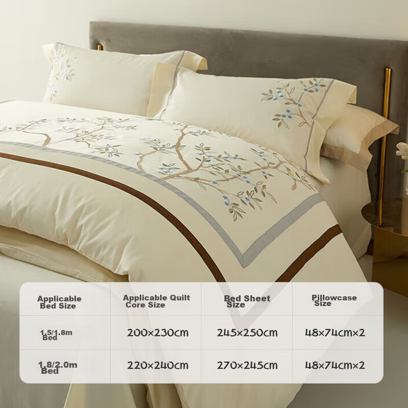 Chaoge [New Chinese Style] Xinjiang Long-Staple Cotton 100S Embroidered Bedding, All-Season Four-Piece Set, Pure Cotton Home Use Skin-Friendly Double Duvet Cover
