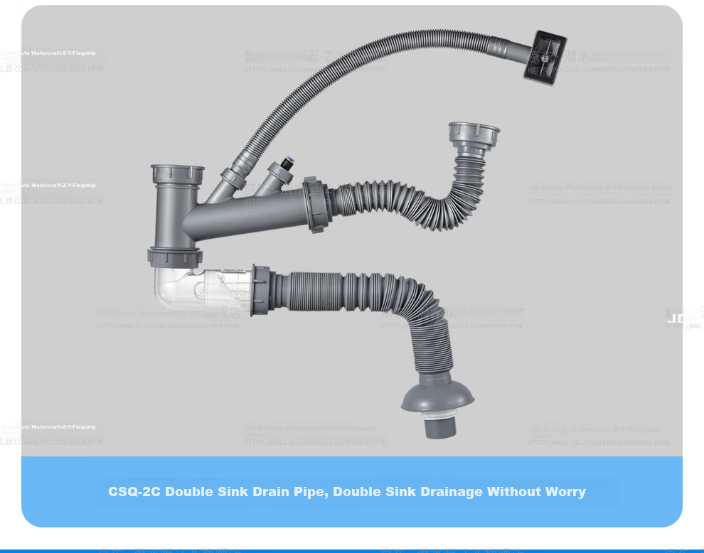 Submarine CSQ-2C Double Sink Drain Pipe with Anti-Odor And Space-Saving Features, ABS Material, Extended to 95 Cm 18
