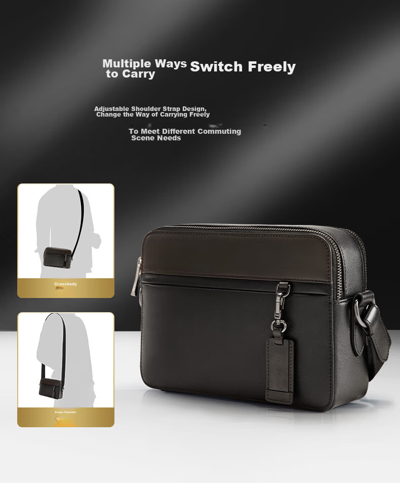 Xinxiuli Crossbody Bag, Men's Shoulder Bag, High-Quality Men's Handbag, Travel Backpack, Fashionable Casual BC9*09013, Black/brow 7